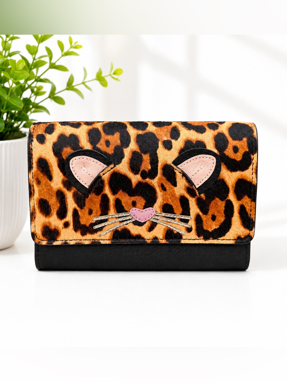 kate spade Leopard Print Cat Face Crossbody Bag with Pink Accents